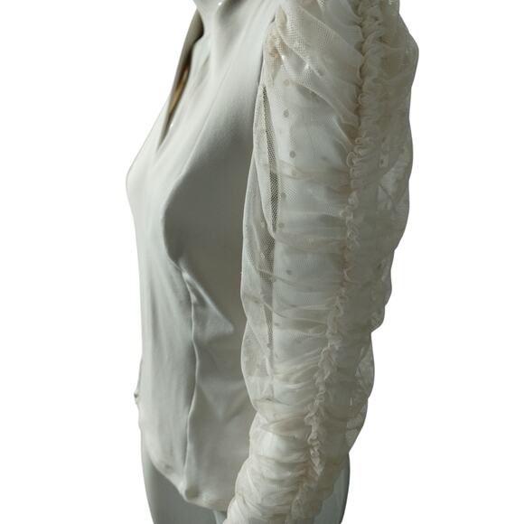 Intimately Free People Women's Creme V-Neck Mesh Sleeve Whimsical Top size Small - Picture 2 of 12